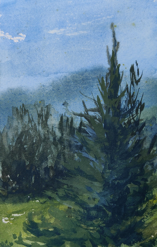 Mountain Trees in Blue-Green